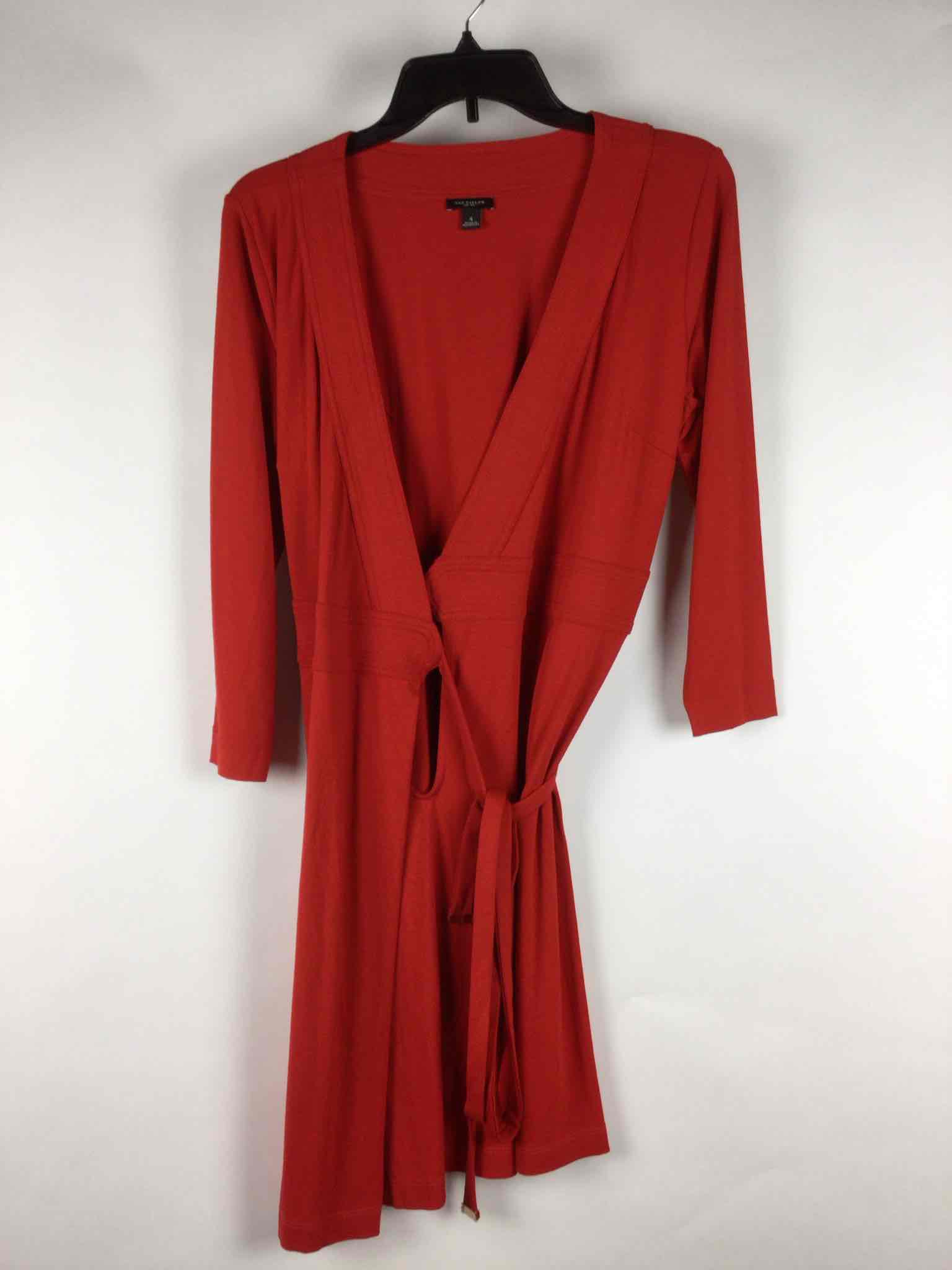 Ann Taylor Red 3/4-Sleeve Belted V-Neck Wrap Dress 4 | eBay
