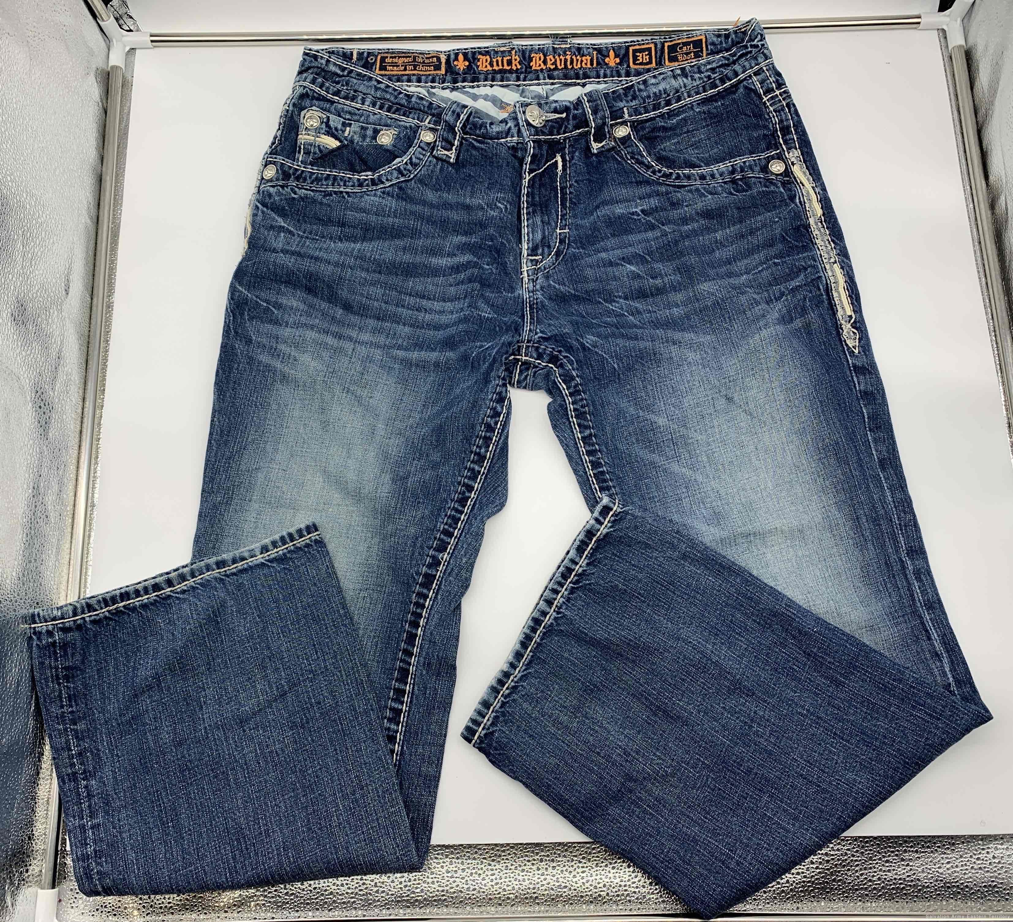 dark blue rock revival jeans