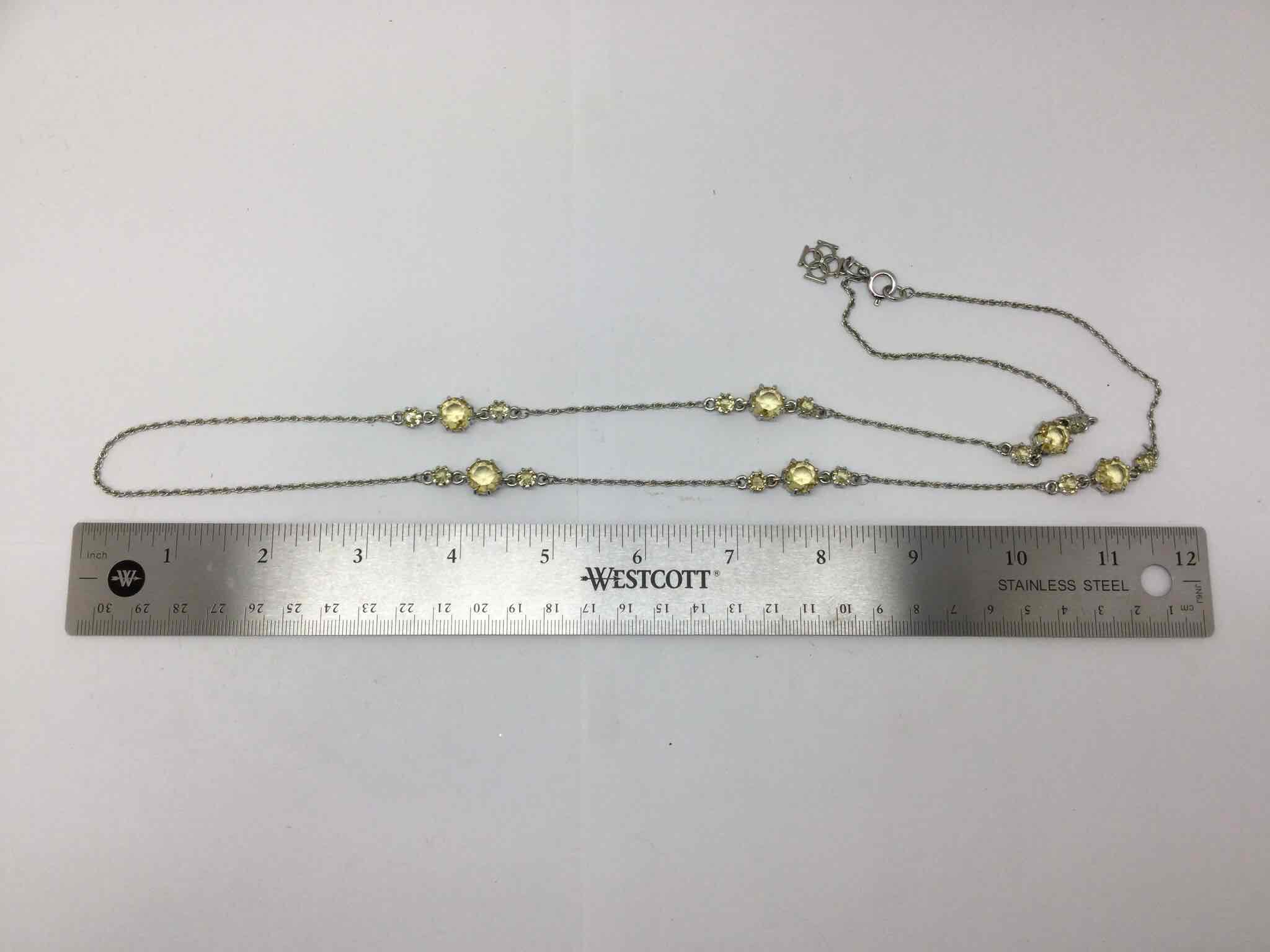 Ann Taylor Silver Toned Yellow Crystal Long Chain Link ...