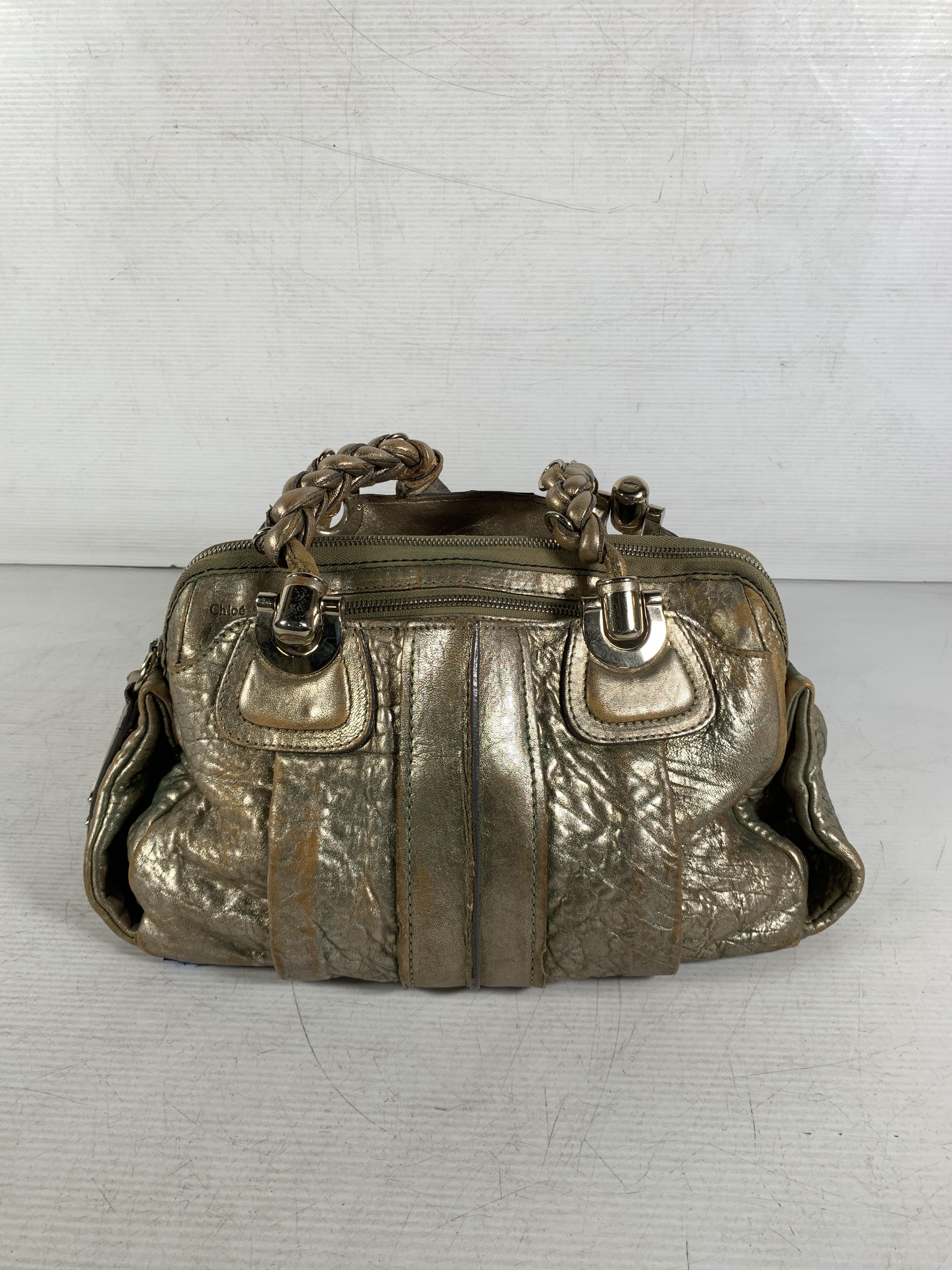 Chloe Womens Gold Leather Inner Pockets Double Handle Shoulder Bag